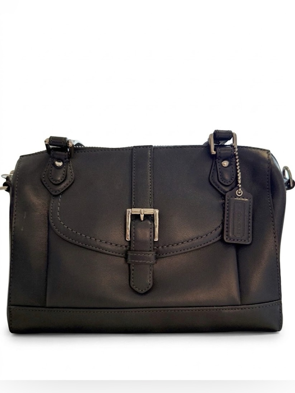 Coach Navy Blue Leather Mini Satchel Crossbody Bag Silver Buckle Classic Career
